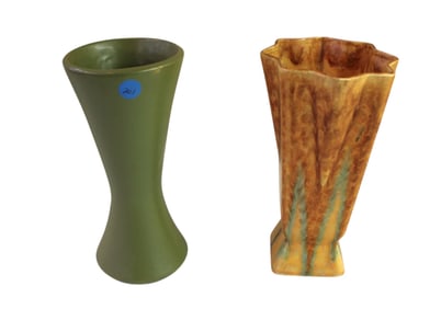 2 mid century modern decorative vases 9.5" x 5.5"