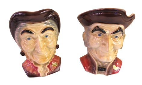 2 vintage Royal Copley face vases. 8"h x 7"w x 3.5"d