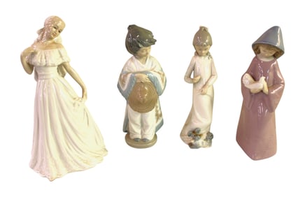 4 porcelain girl figurines: 3 NAO, 1 Heartland, approx. 10"h