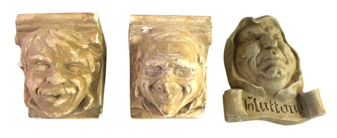 Pair composition pub base shelves and gluttony face plaque - 3pc lot