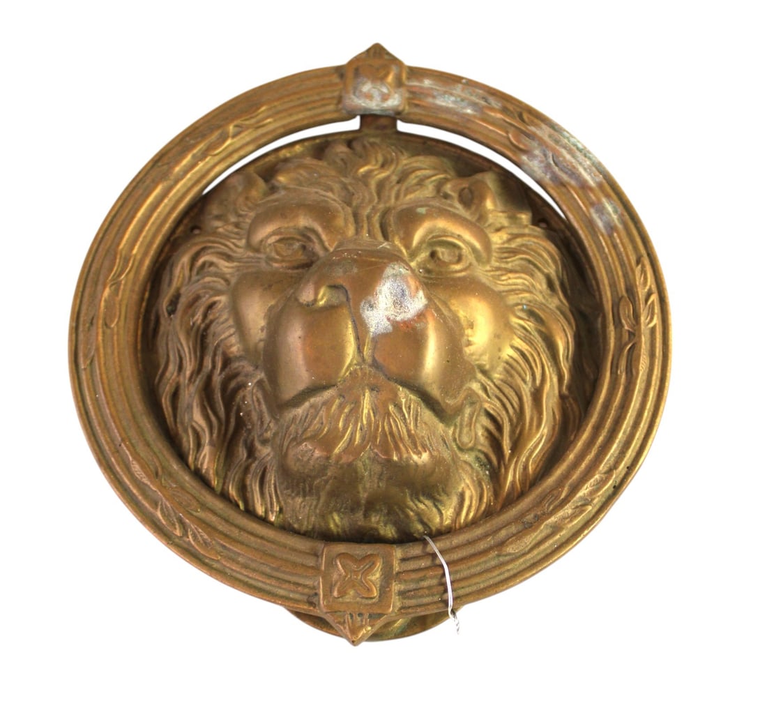 Bronze lion head door knocker, has patina. 8" diameter (1 of 4)