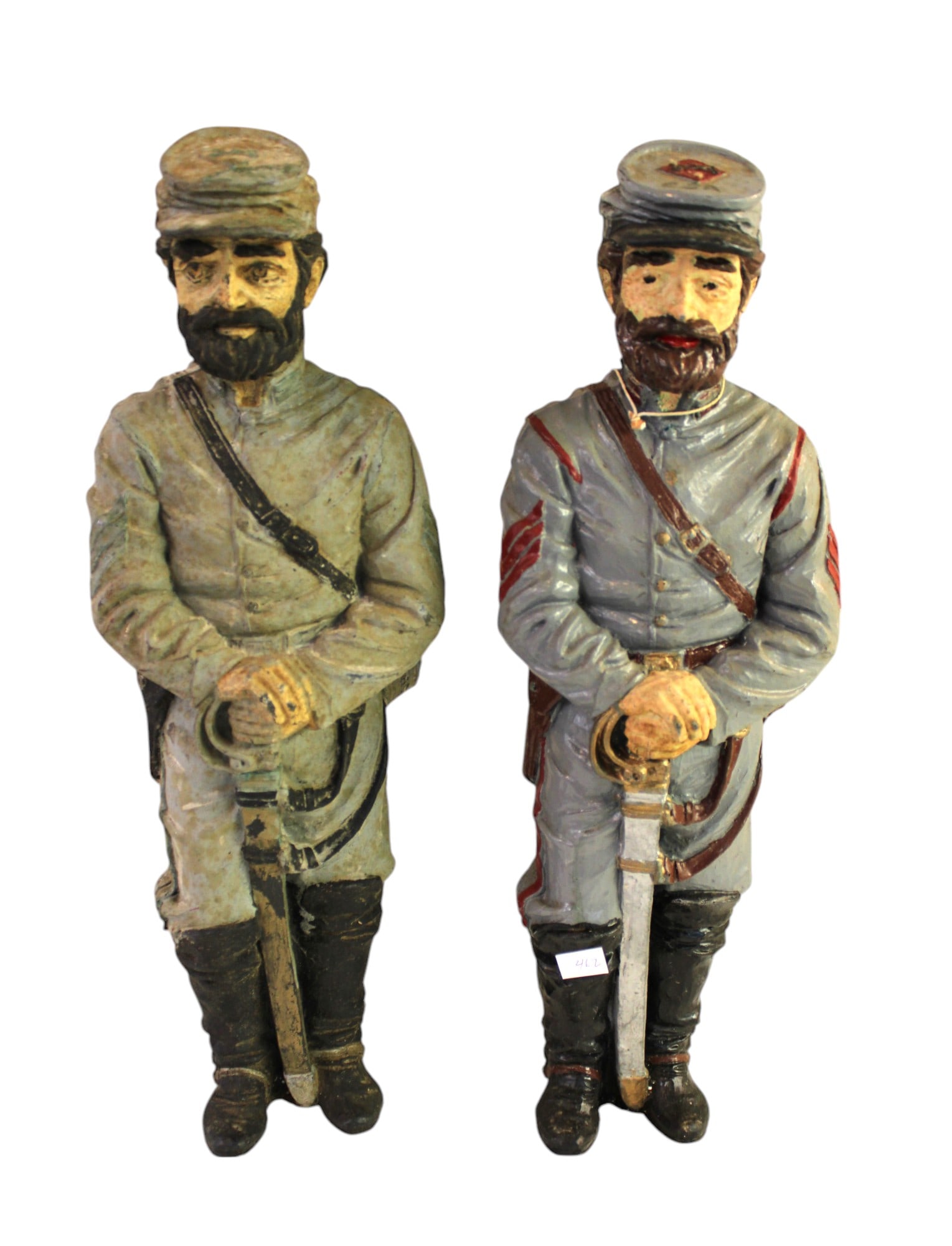 Pair of CSA Calvary vintage statues: Pair of CSA Calvary vintage statues in composition in original paint with some paint loss. They do show age. 19.5"h x 7"w x 5"d