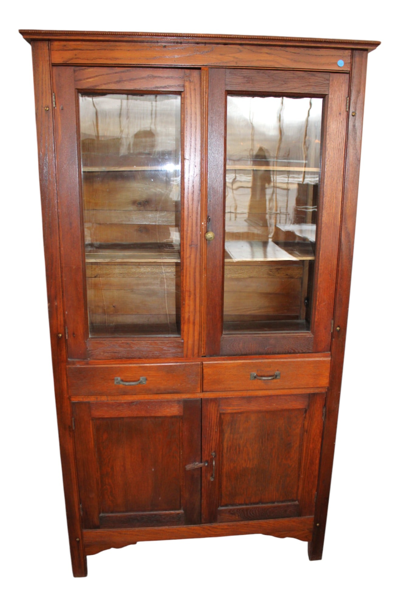 Antique chestnut and oak flat wall country cupboard (1 of 5)