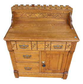 Nice antique oak spoon carved washstand