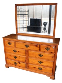Vintage Unique Furniture Makers knotty pine dresser with mirror