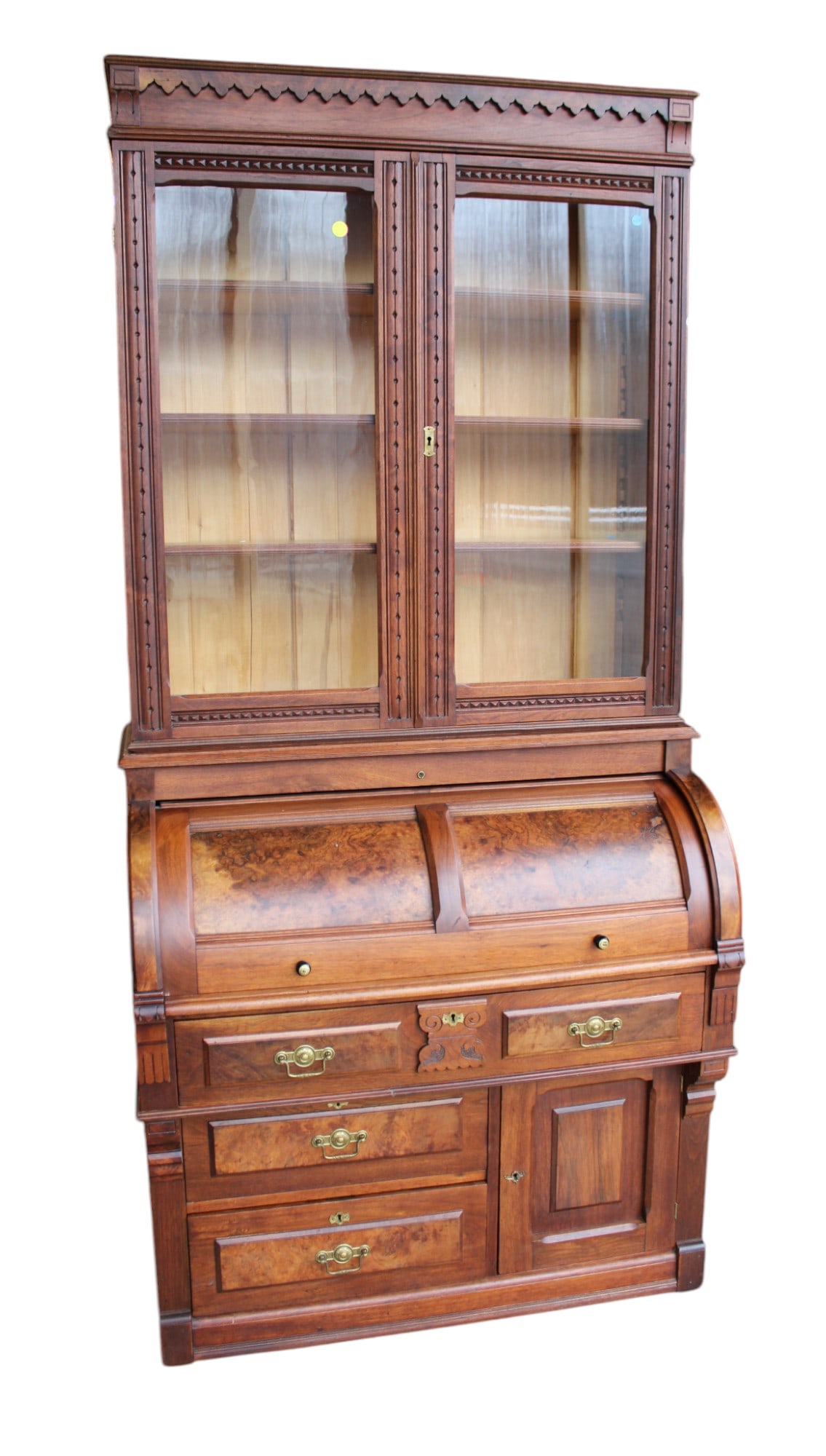 Antique walnut victorian 2 piece cylinder roll secretary desk (1 of 7)