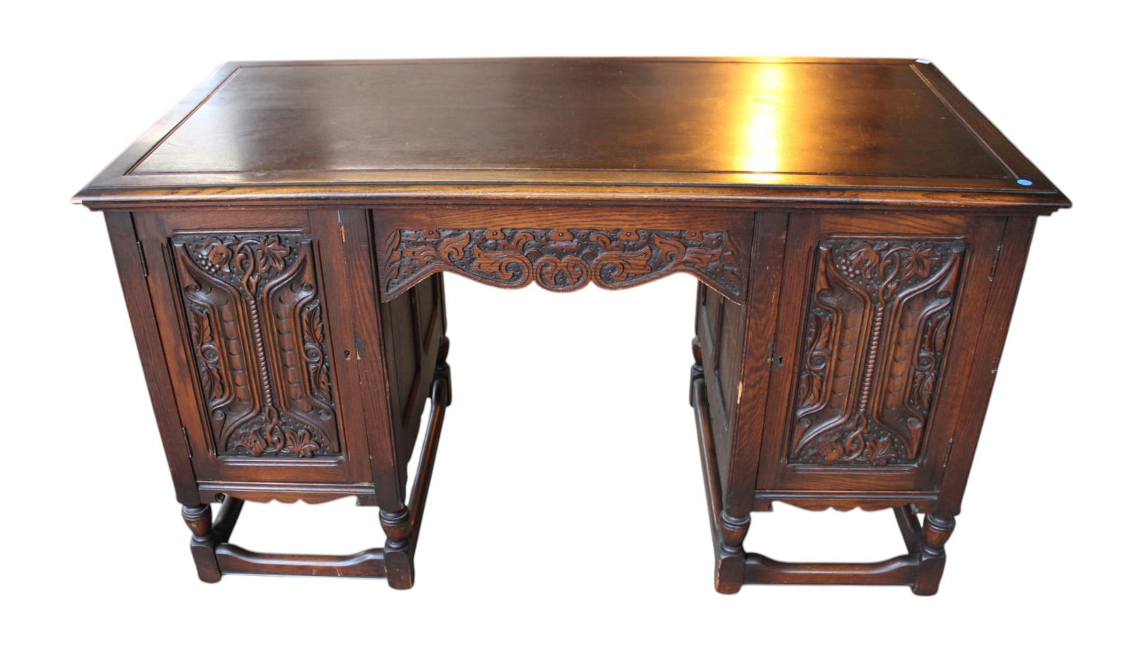 Nice antique oak highly carved drawer desk (1 of 7)