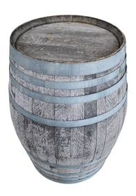 Oak banded whiskey barrel make great pair of planters