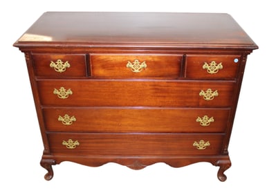 Vintage solid mahogany 3 over 3 queen anne low chest