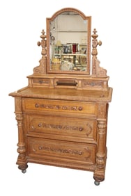 Antique oak carved dresser with mirror highly carved and ornate columns
