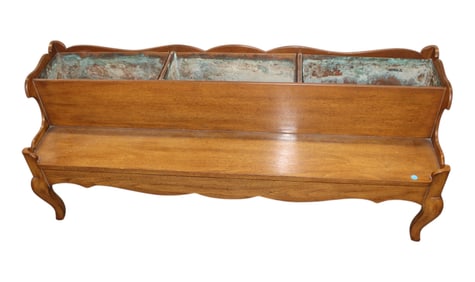 Vintage solid cherry with pecan finish entry way planter with copper liners