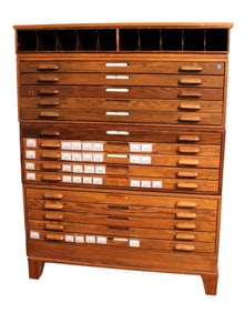 Vintage oak 4 stack 15 drawer map chest/industrial chest