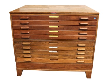 Vintage oak 2 stack 10 drawer map chest/industrial chest