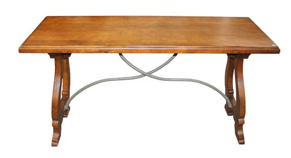 Century bent metal stretcher base mahogany sofa table: Quality Century Furniture bent metal stretcher base mahogany sofa table, original antique distress finish, structurally sound and in good condition, no noticeable issues. 31.5"h x 60"l x 23.5"w