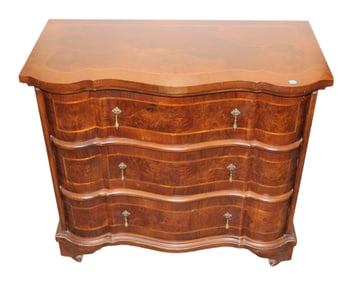 Italian vintage burl walnut and banded serpentine chest