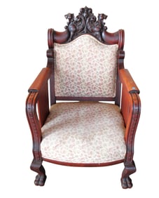 Antique solid mahogany griffin carved arm chair