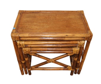 Set of 3 vintage bamboo and rattan nesting stack tables