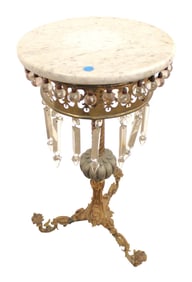 RARE antique bronze base round marble top rotating pedestal table