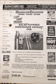 New One Stop Gardens Solar Powered Greenhouse Exhaust Fan