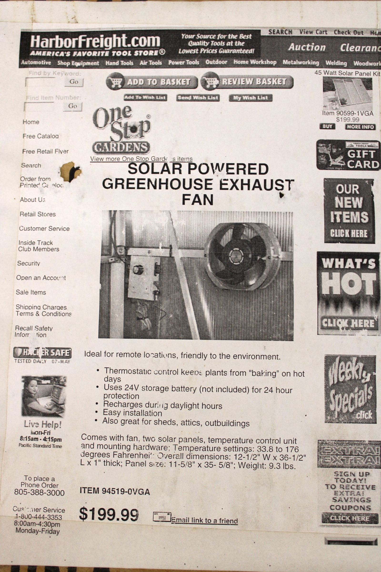 New One Stop Gardens Solar Powered Greenhouse Exhaust Fan (1 of 3)