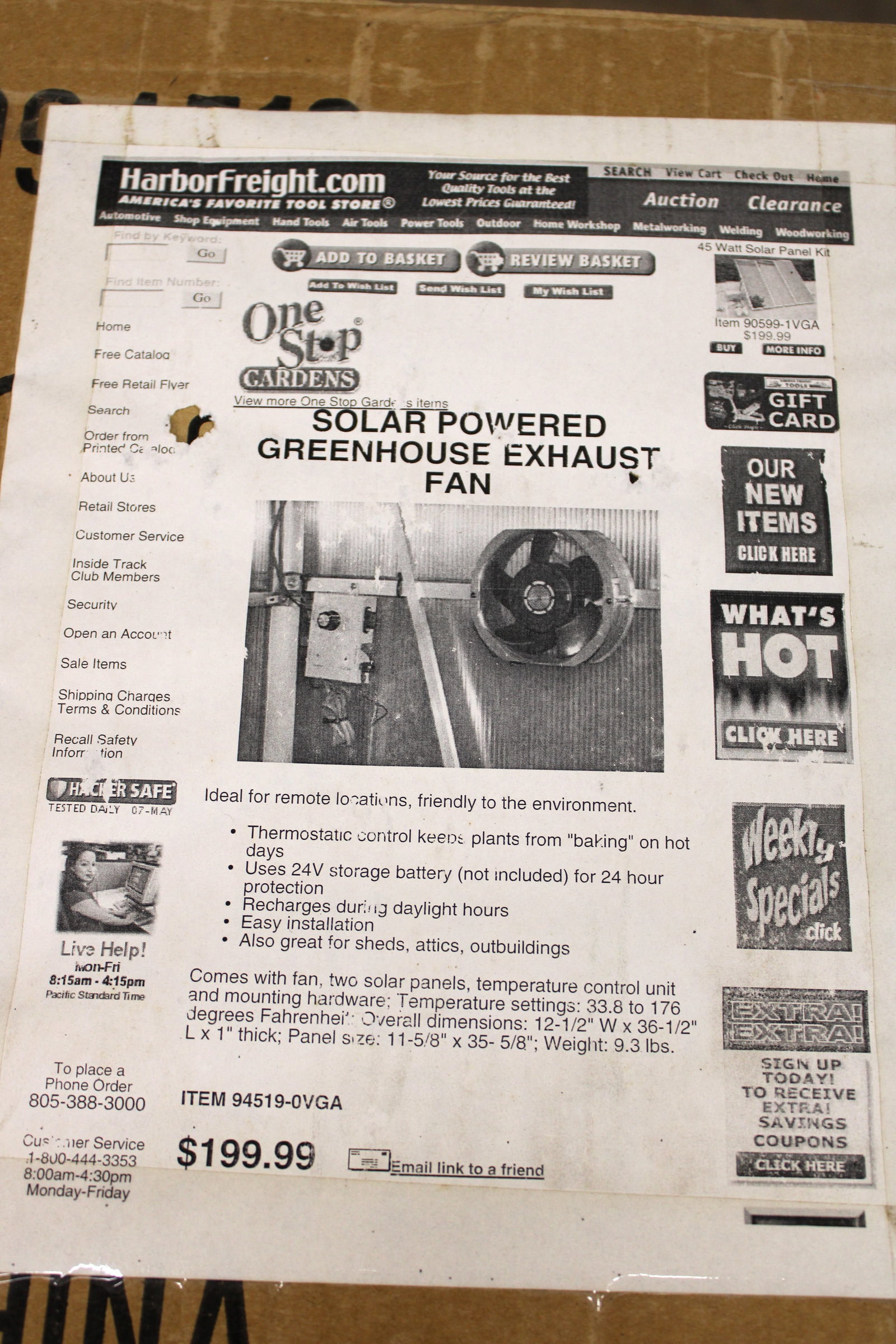 New One Stop Gardens Solar Powered Greenhouse Exhaust Fan (1 of 3)