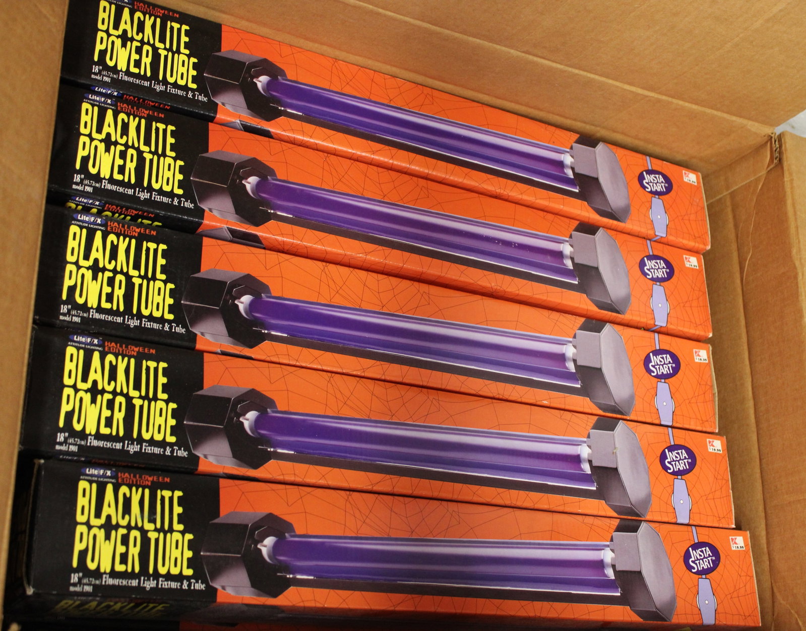 New 10 Lite F/X Blacklite Power Tube 18" Fluorescent Light Fixture & Tube: New 10 Lite F/X Blacklite Power Tube 18" Fluorescent Light Fixture & Tube model 1901 Halloween Edition new in boxes.