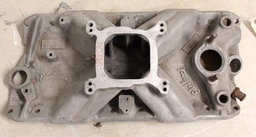 Used Edelbrock Torker High Rise aluminum intake manifold for small block Chevy