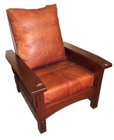 Stickley Leather Slatted Mahogany Morris Chair