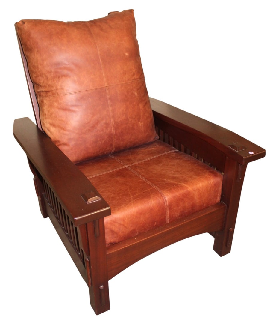 Stickley Leather Slatted Mahogany Morris Chair (1 of 8)