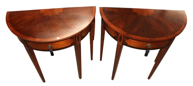 Pair Bul Mahogany Demilune Console Tables