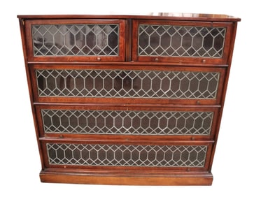 Antique Barrister Lead Glass 5 Door Bookcase