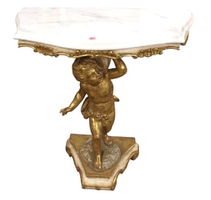 Vintage Italian Marble Top Putti Console Table