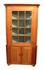 Antique Yellow Pine 12 Pane Country Corner Cabinet