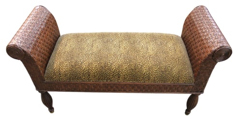 Wicker Double Arm Upholstered Bench