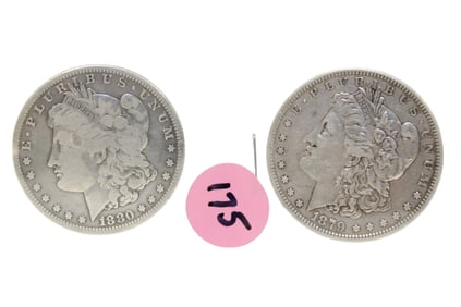 2 US Morgan Silver Dollars: 1879 and 1880