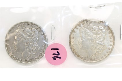 2 US Morgan Silver Dollars: 1884 and 1879