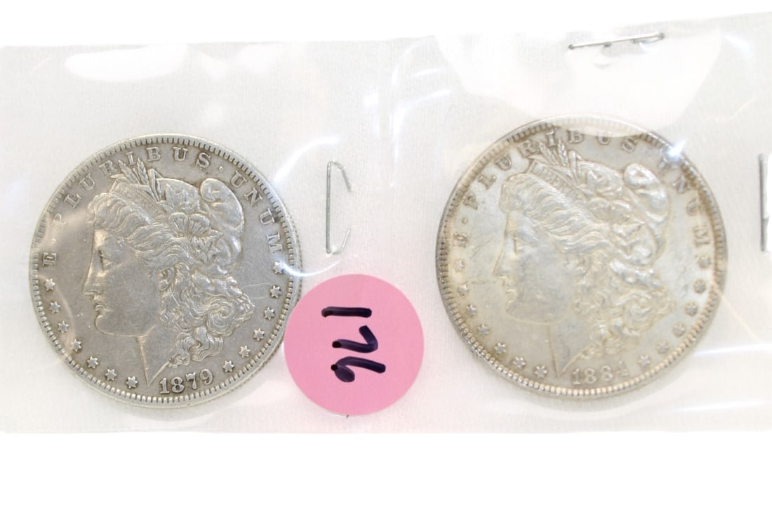 2 US Morgan Silver Dollars: 1884 and 1879 (1 of 3)