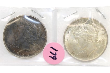 2 US Peace Silver Dollars: 1923 and 1922