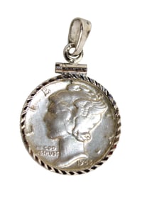 1945 Silver mercury dime in silver bezel for chain