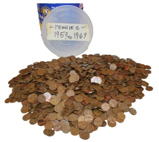 500+ US Pennies, various dates 1959 - 1969