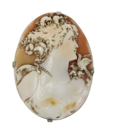 14kt white gold Victorian cameo pendant 2"