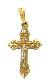 14kt yellow and white gold cross pendant 1"