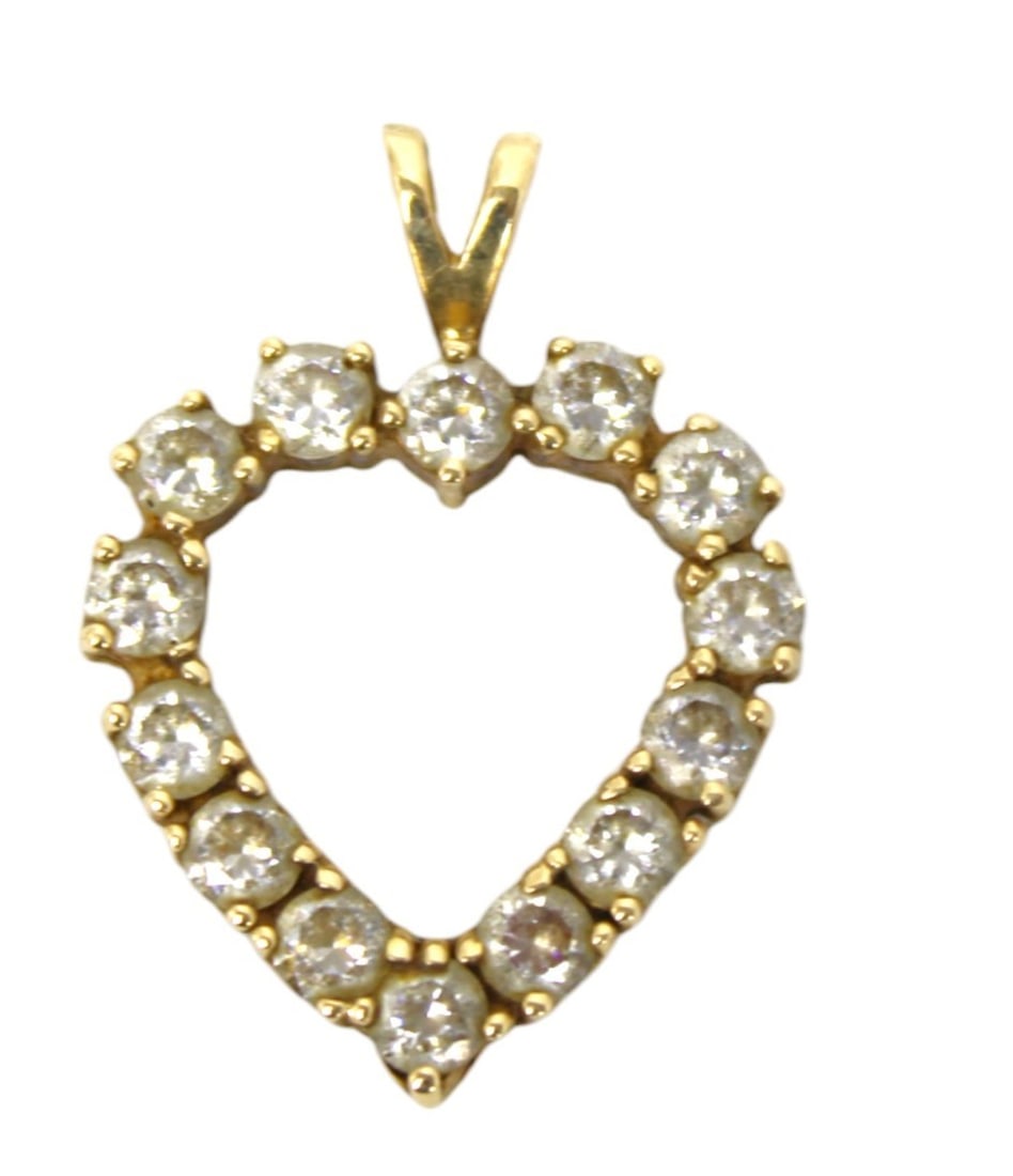 14kt gold with diamond style stones heart pendant (1 of 4)