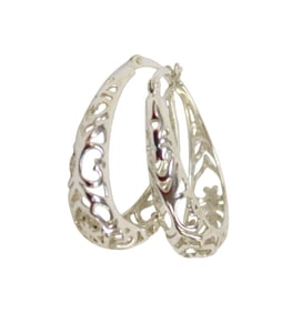 Sterling Filigree Hoop Earrings 1.25"