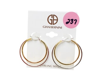 Giani-Bernini Two Tone Sterling Hoop Earrings 1.5"