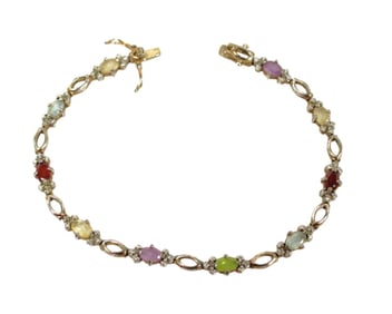 Vintage sterling multi stone 8"  bracelet