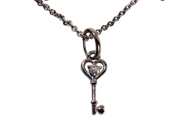 Diamond sterling silver key charm on s/s chain