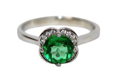 1.7ct green topaz .10ct white sapphire ring in sterling silver