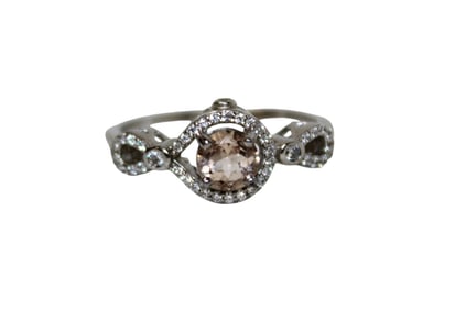 Peach morganite & white sapphire sterling silver ring