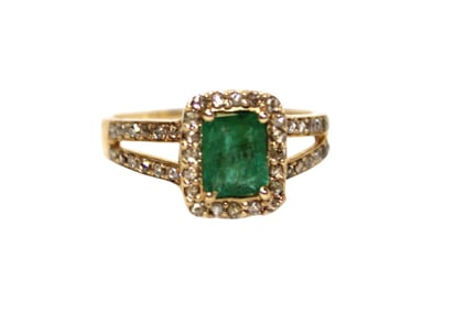 Emerald & Diamond Solid 14k Yellow Gold Ring
